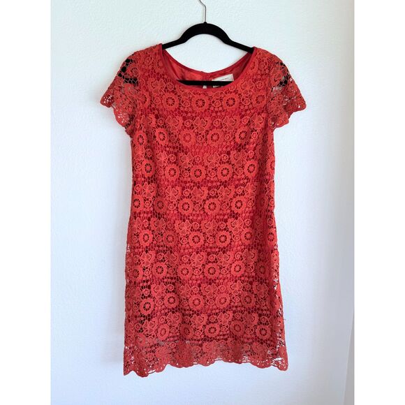 Anthropologie Moulinette Soeurs Horkelia Lace Short Sleeve Shift Dress in Orange - Picture 4 of 12